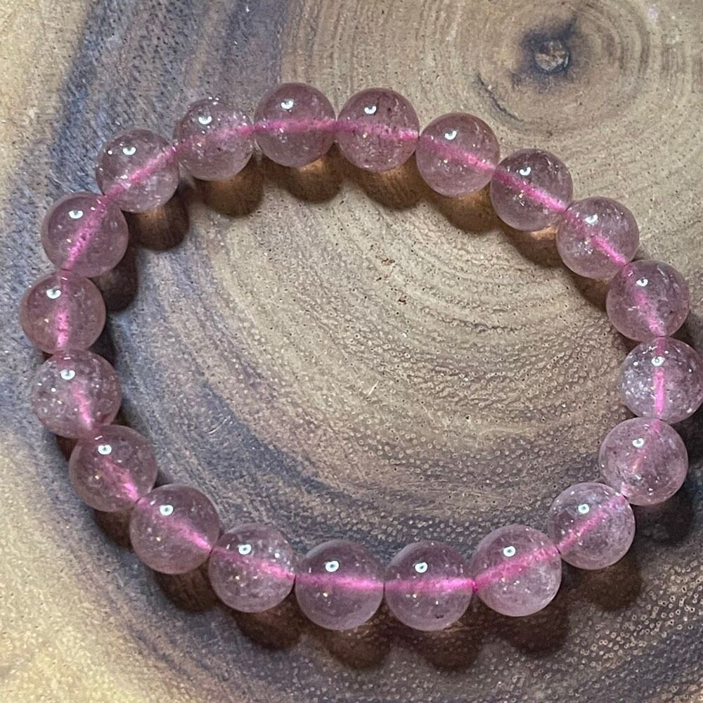 Strawberry Quartz high quality faceted 8mm 7” ONE beaded stretch bracelet new cr
